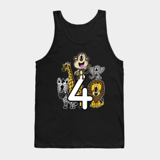 Safari Zoo Animals 4 Year Old 4th Birthday Tank Top